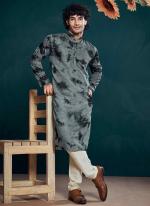 Viscose Grey Eid Wear Embroidery Work Readymade Kurta Pajama